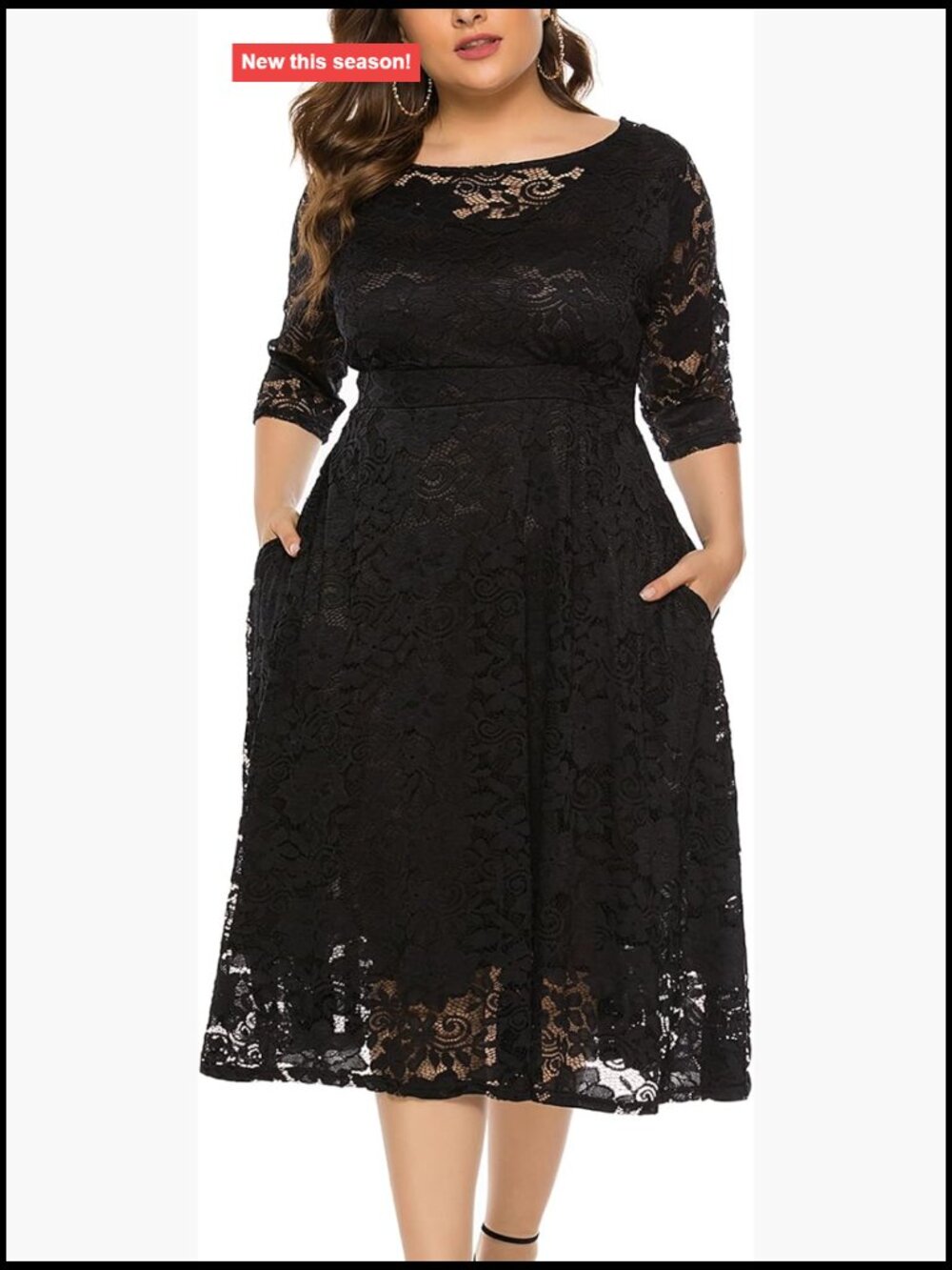 Floral Lace Plus Size Midi Dress Scoop Neck Cocktail Party
